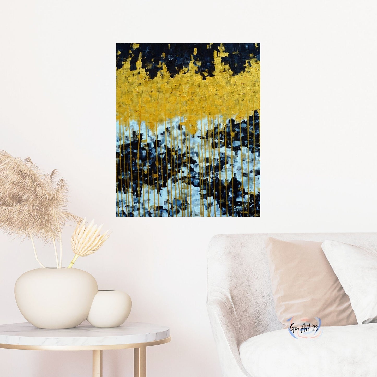 Wall art abstract textured with golden paint for Livingroom decor