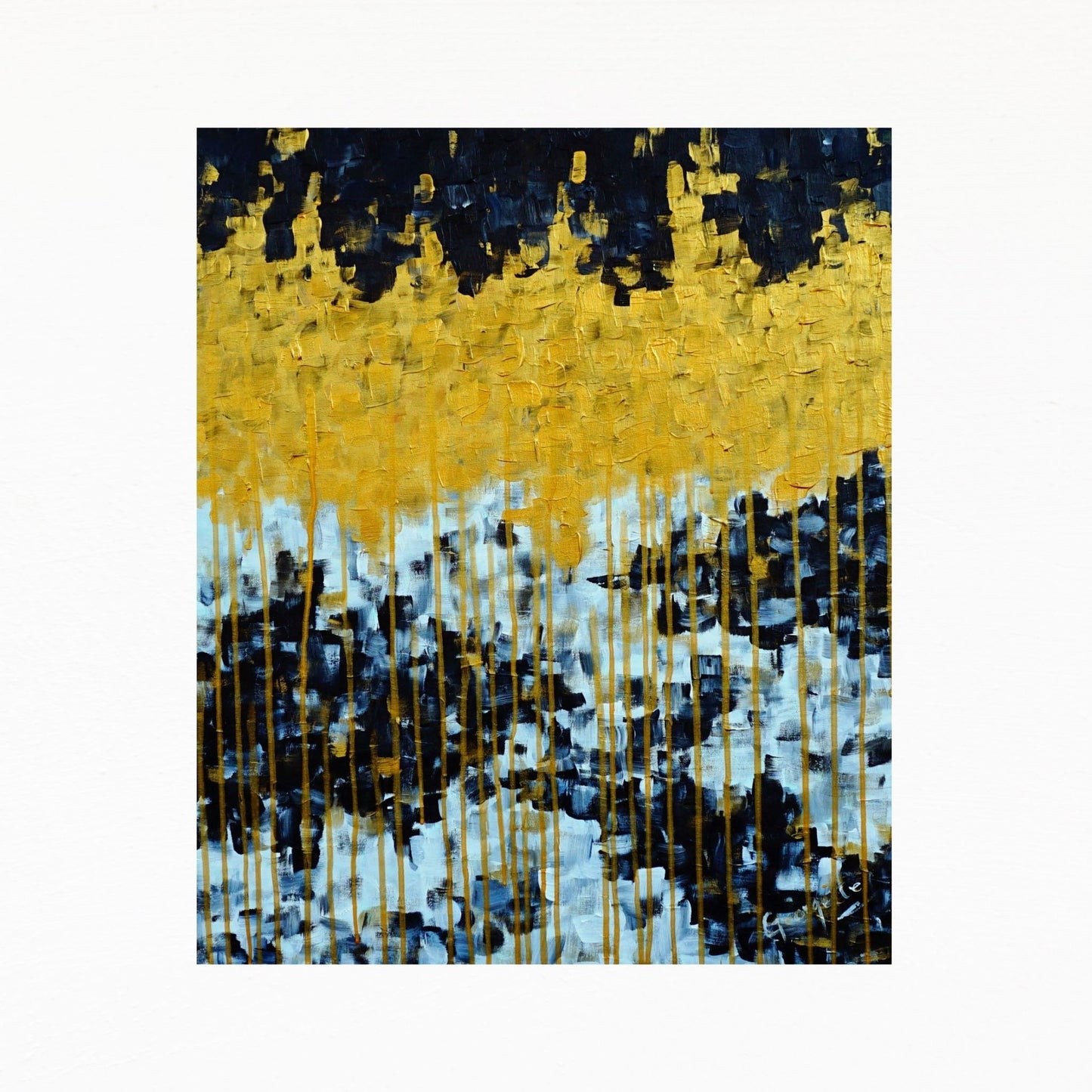 Wall art abstract textured with golden paint for office decor