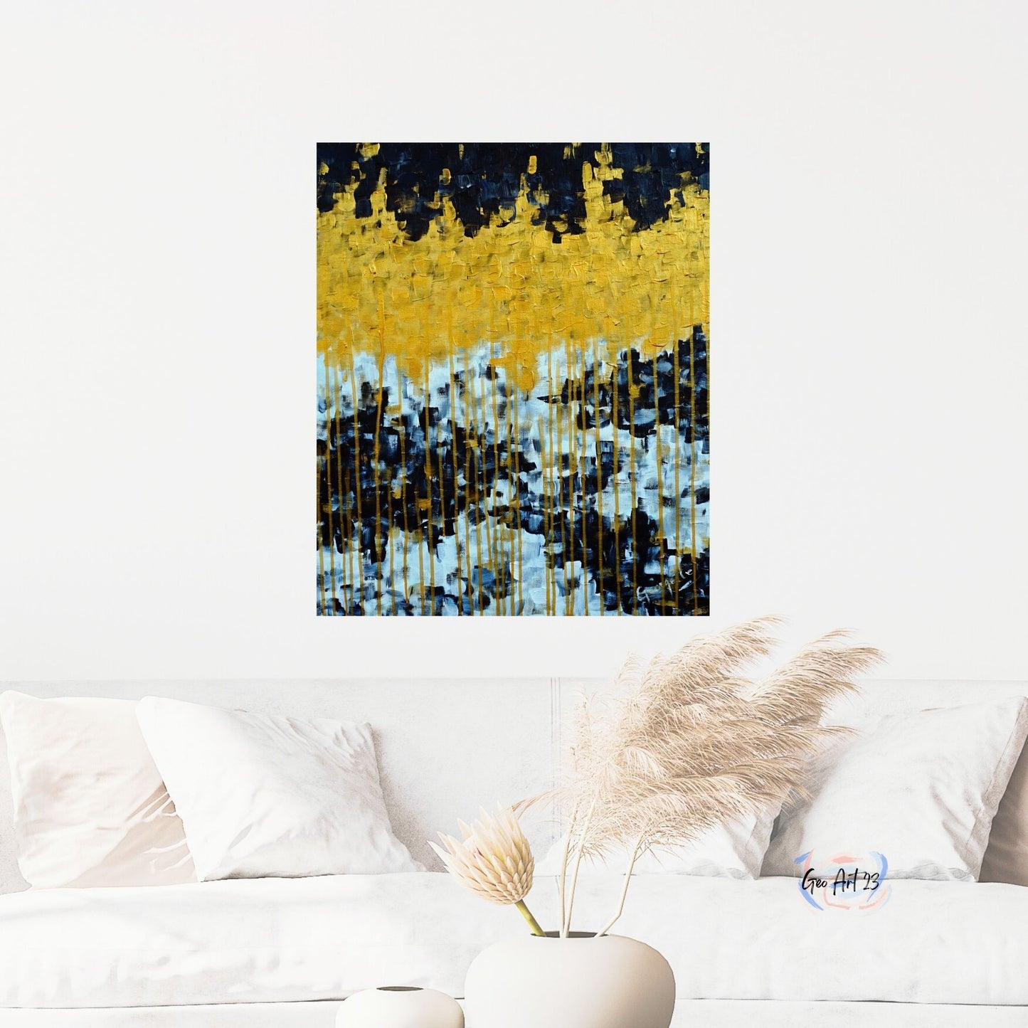 Wall art abstract textured with golden paint for bedroom decor