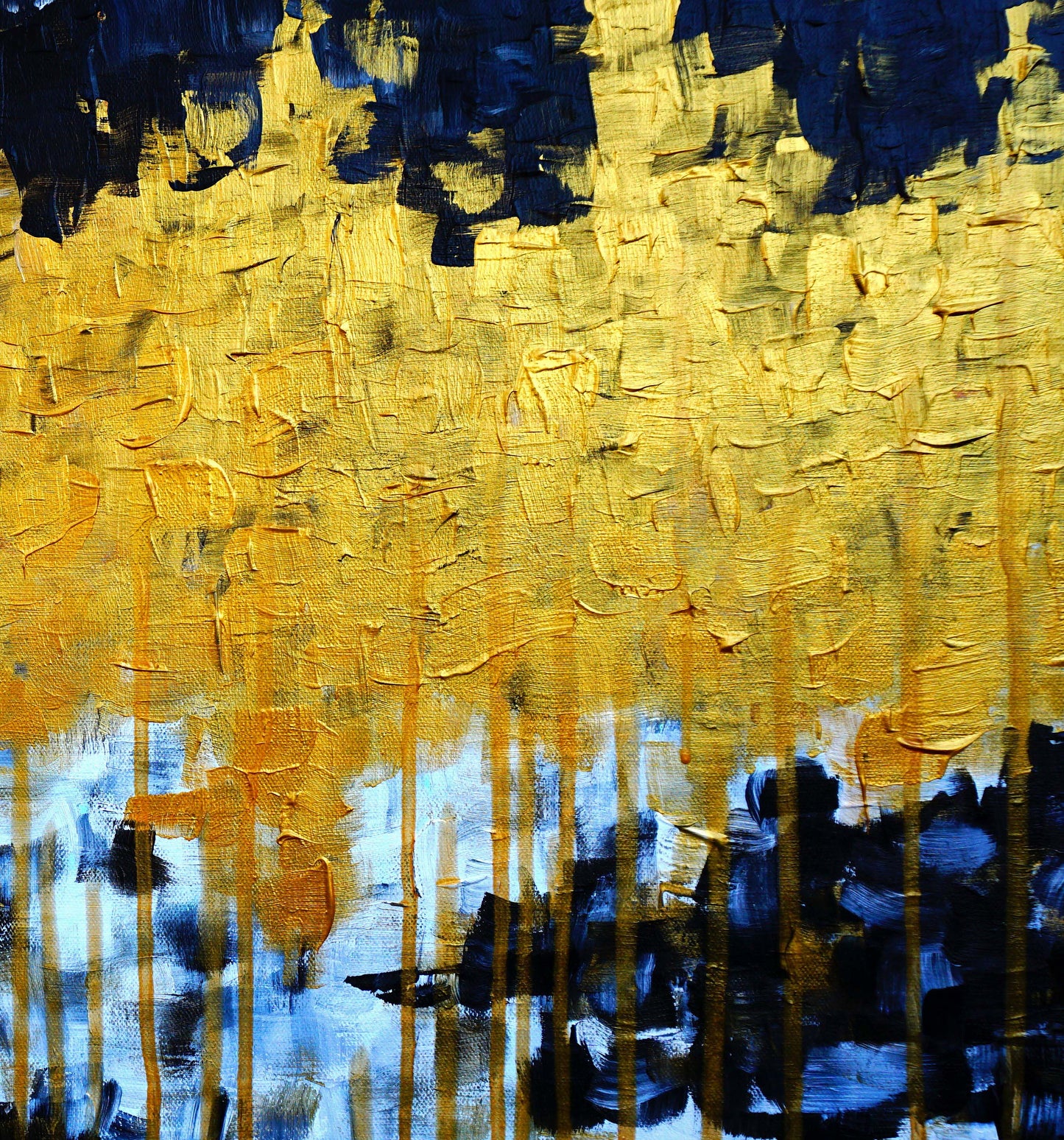 Wall art abstract textured with golden and black painting details.