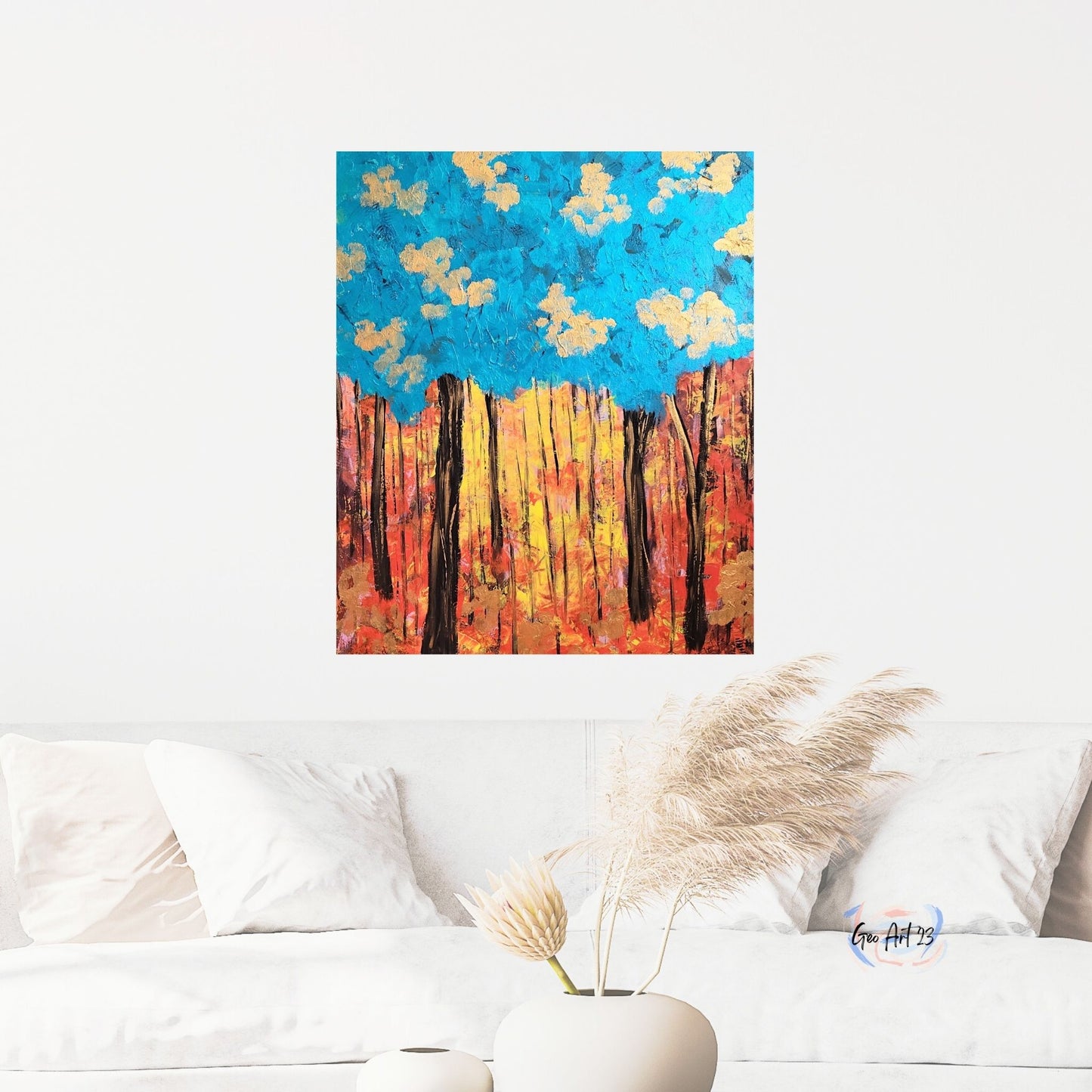 Abstract Wall art abstract blue and gold bedroom