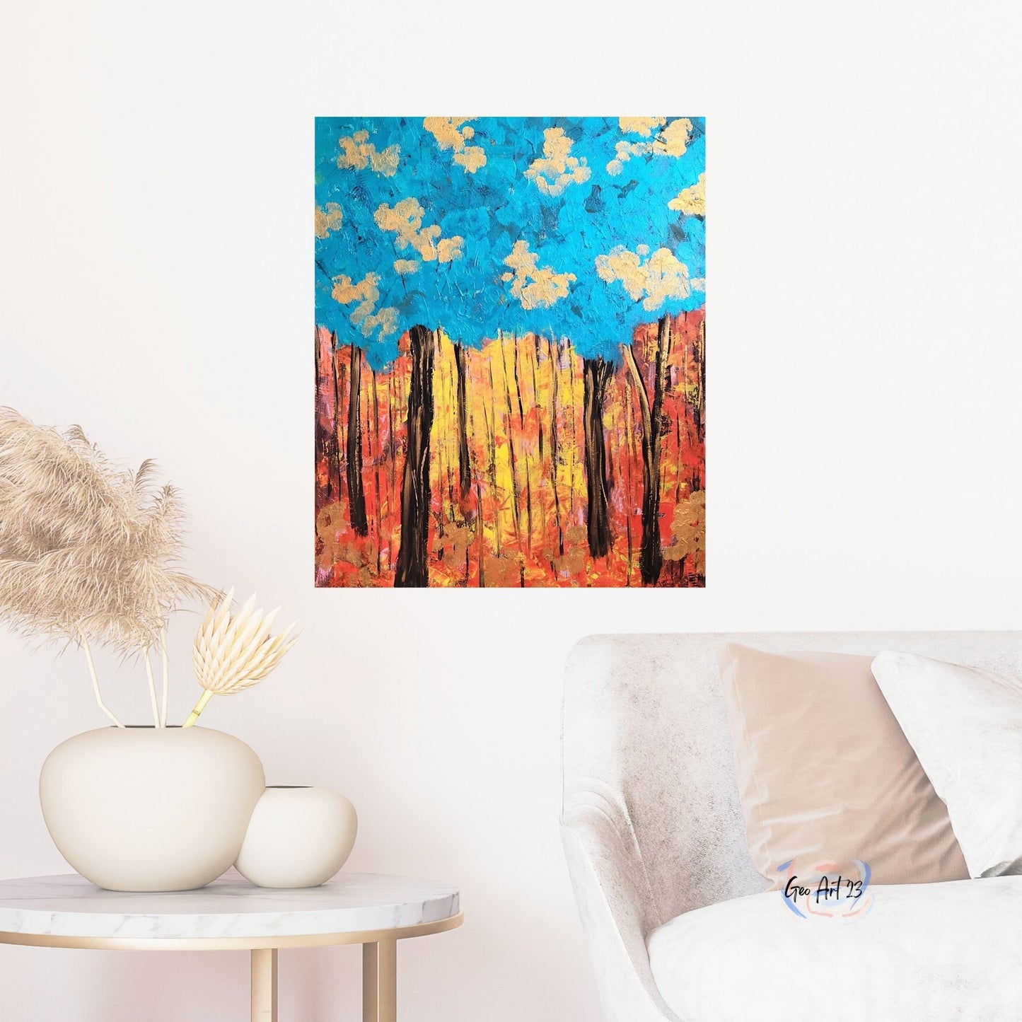 Abstract Wall art abstract blue and gold Livingroom decor