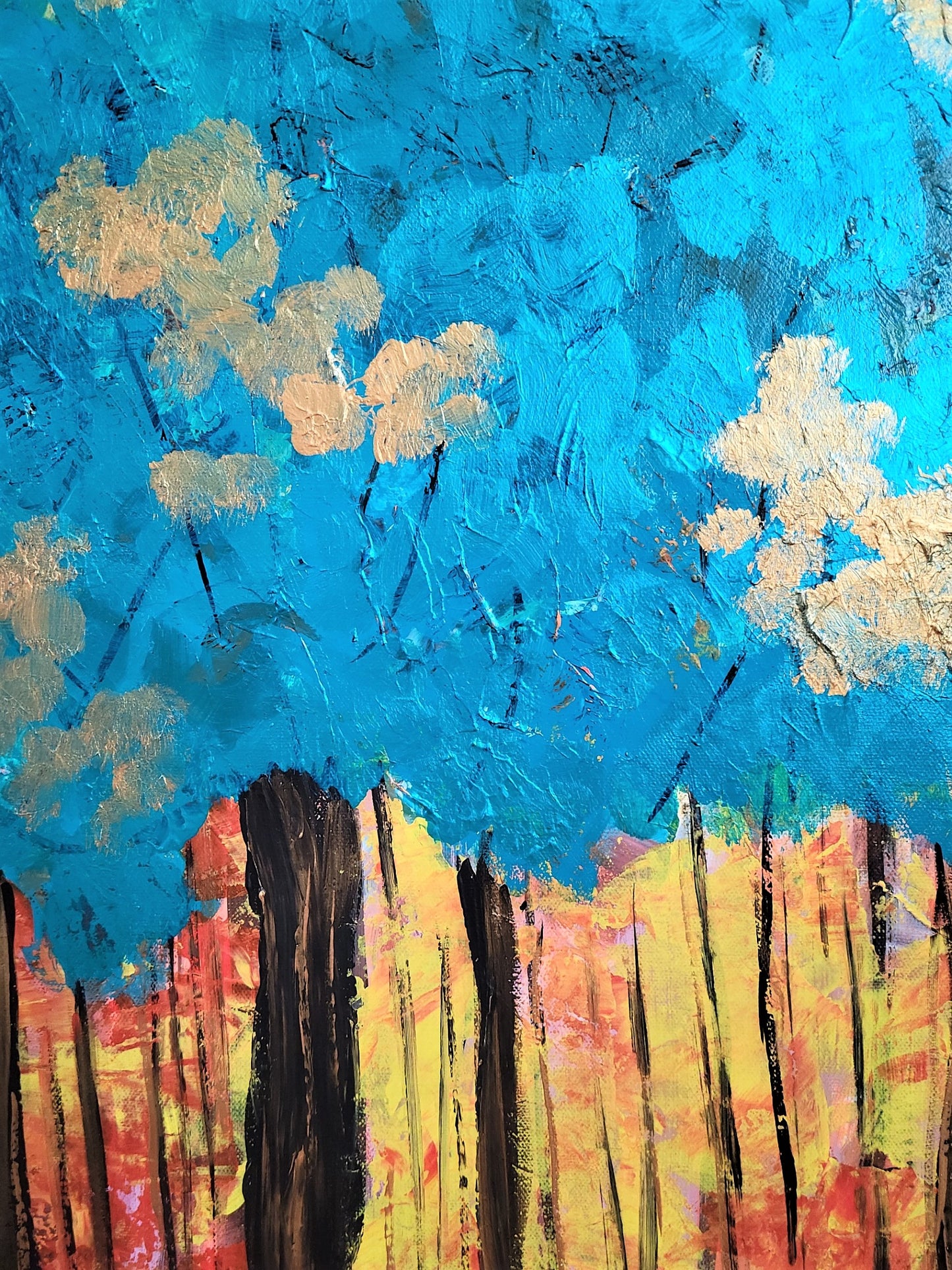 Abstract Wall art abstract blue and gold painting details