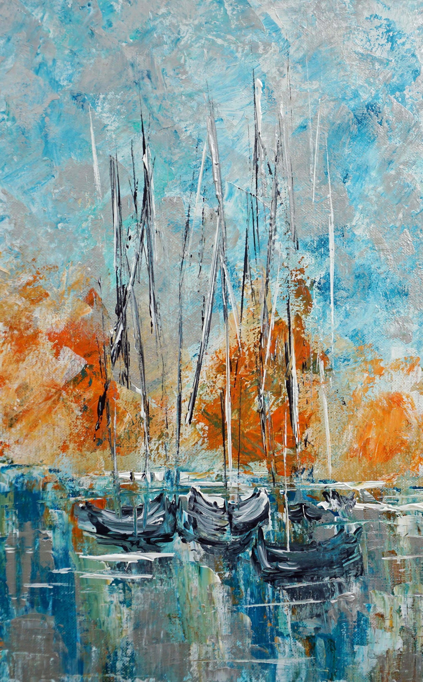 abstract wall art ocean sunset painting details