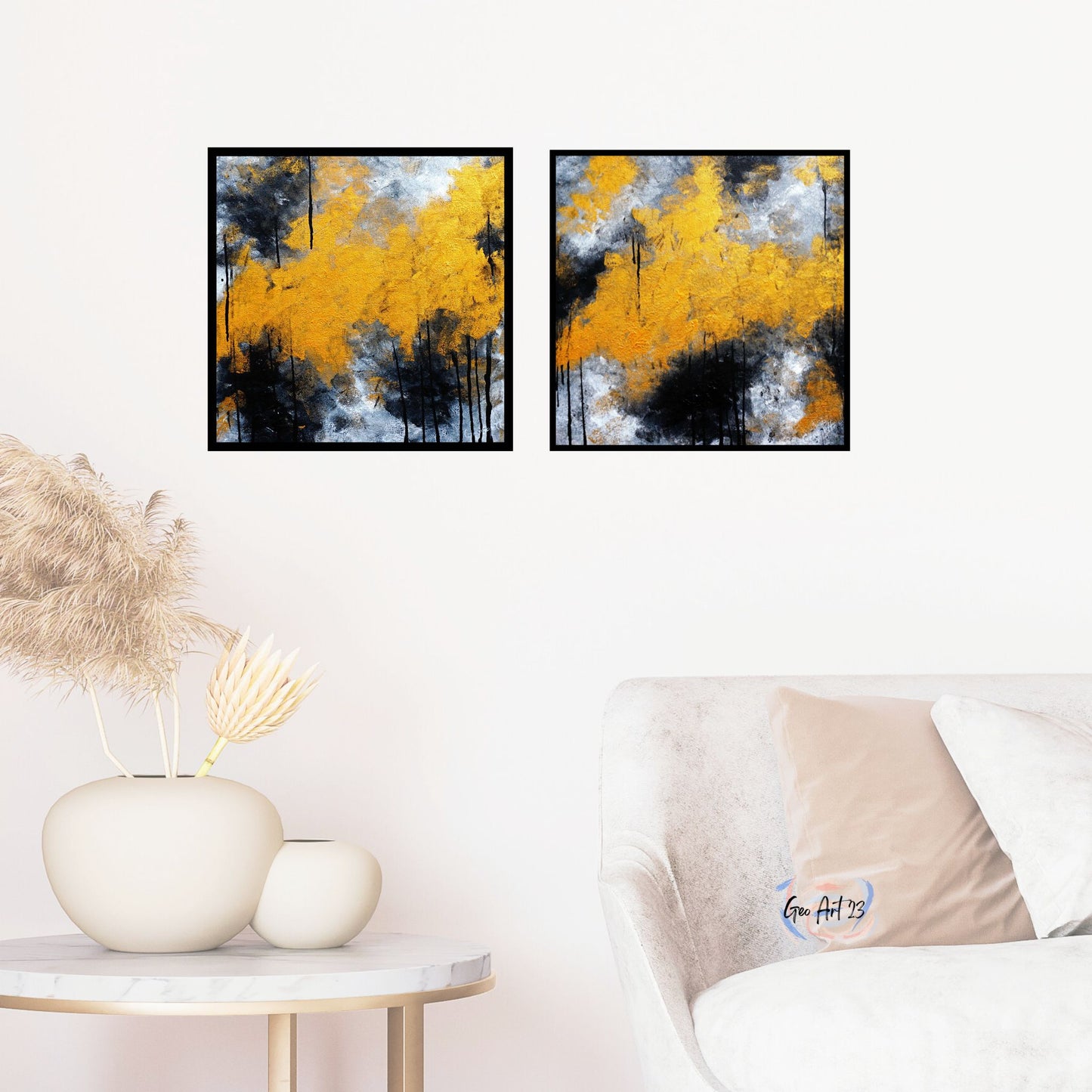 set of 2 wall art golden and black abstract wall art living room decor