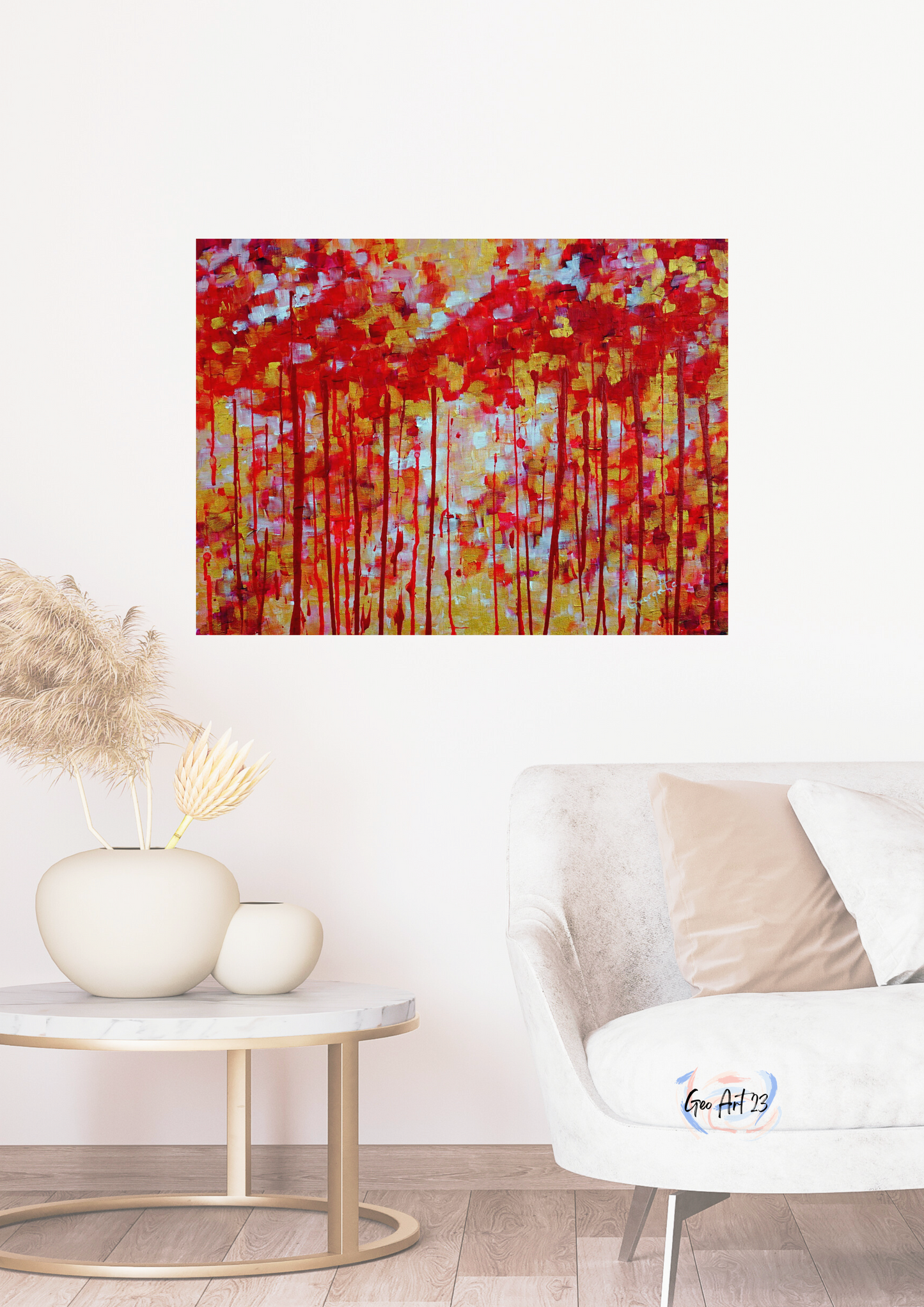 wall art abstract red and golden bedroom decor