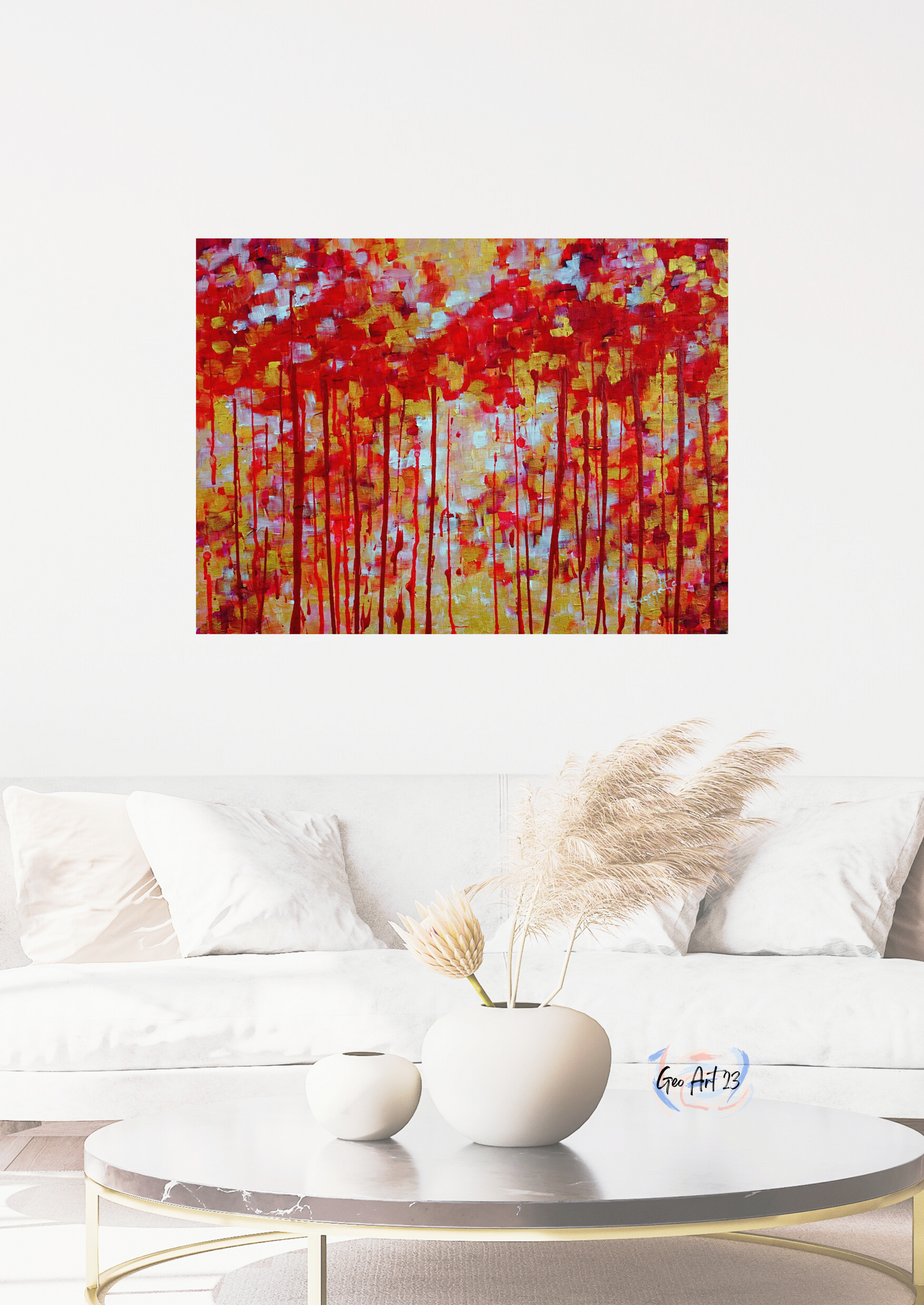 wall art abstract red and golden Livingroom decor