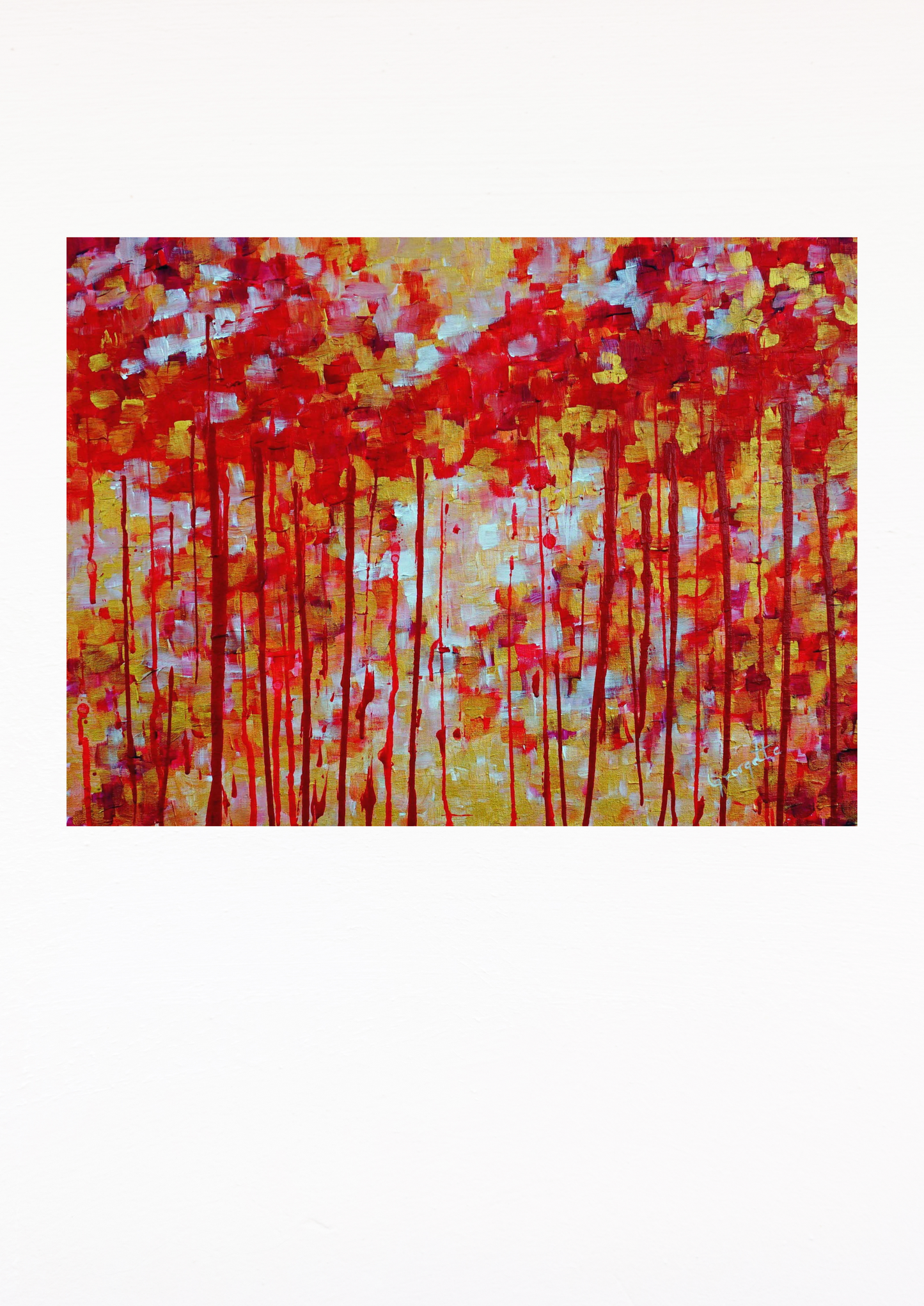 wall art abstract red and golden office decor