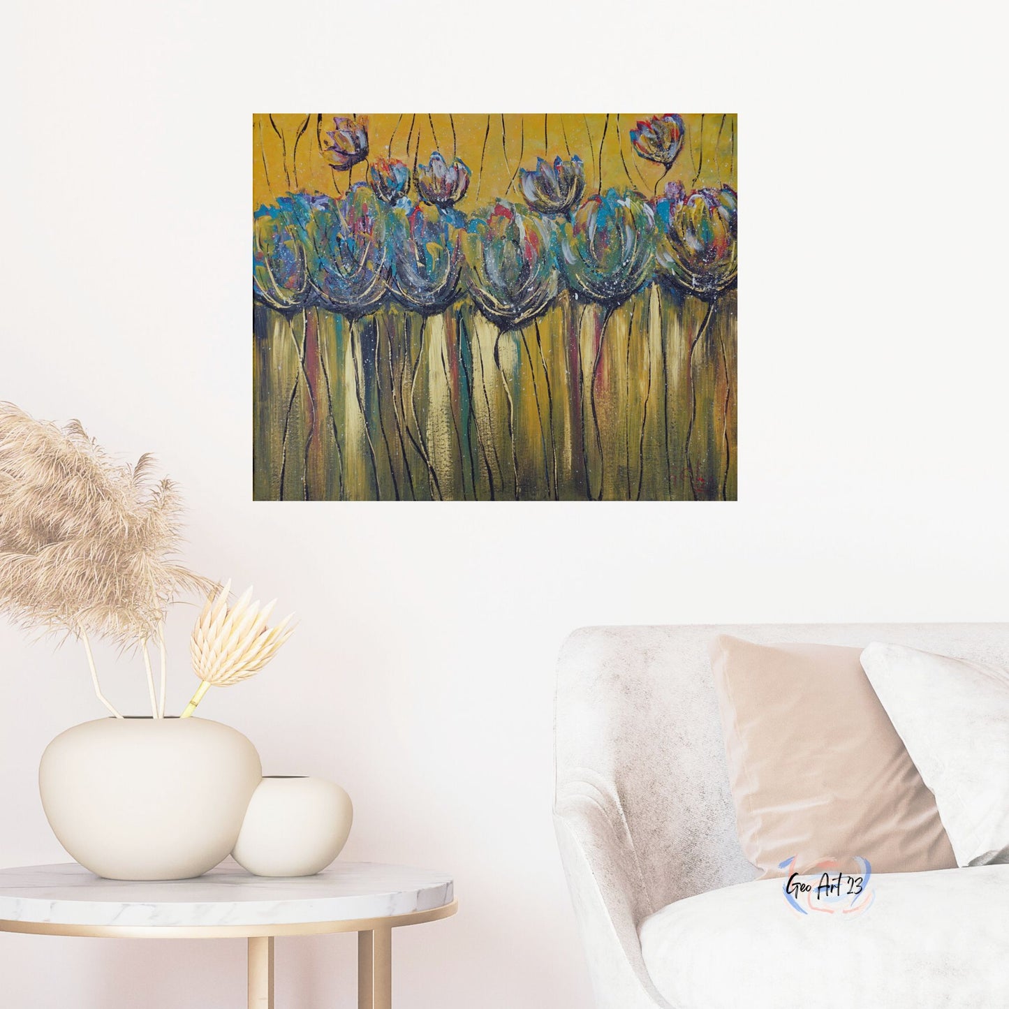 wall art abstract artwork multicolor flowers Livingroom decor