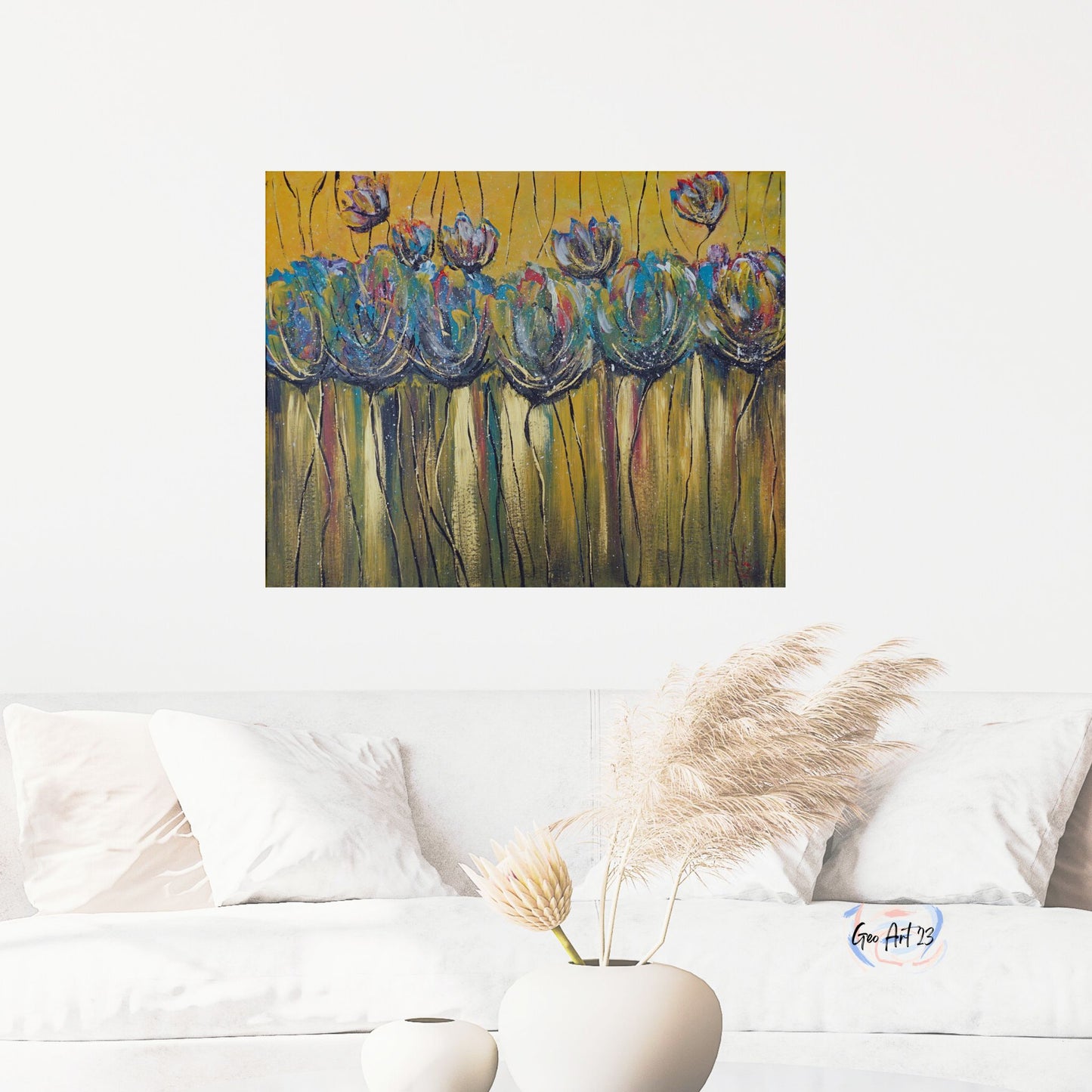 wall art abstract artwork multicolor flowers bedroom decor