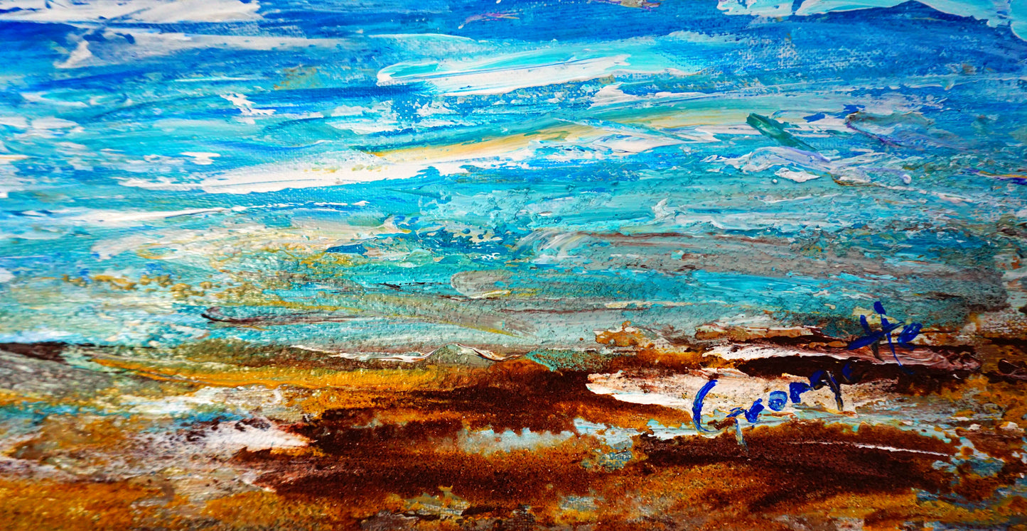 Wall art abstract ocean home decor painting detail.