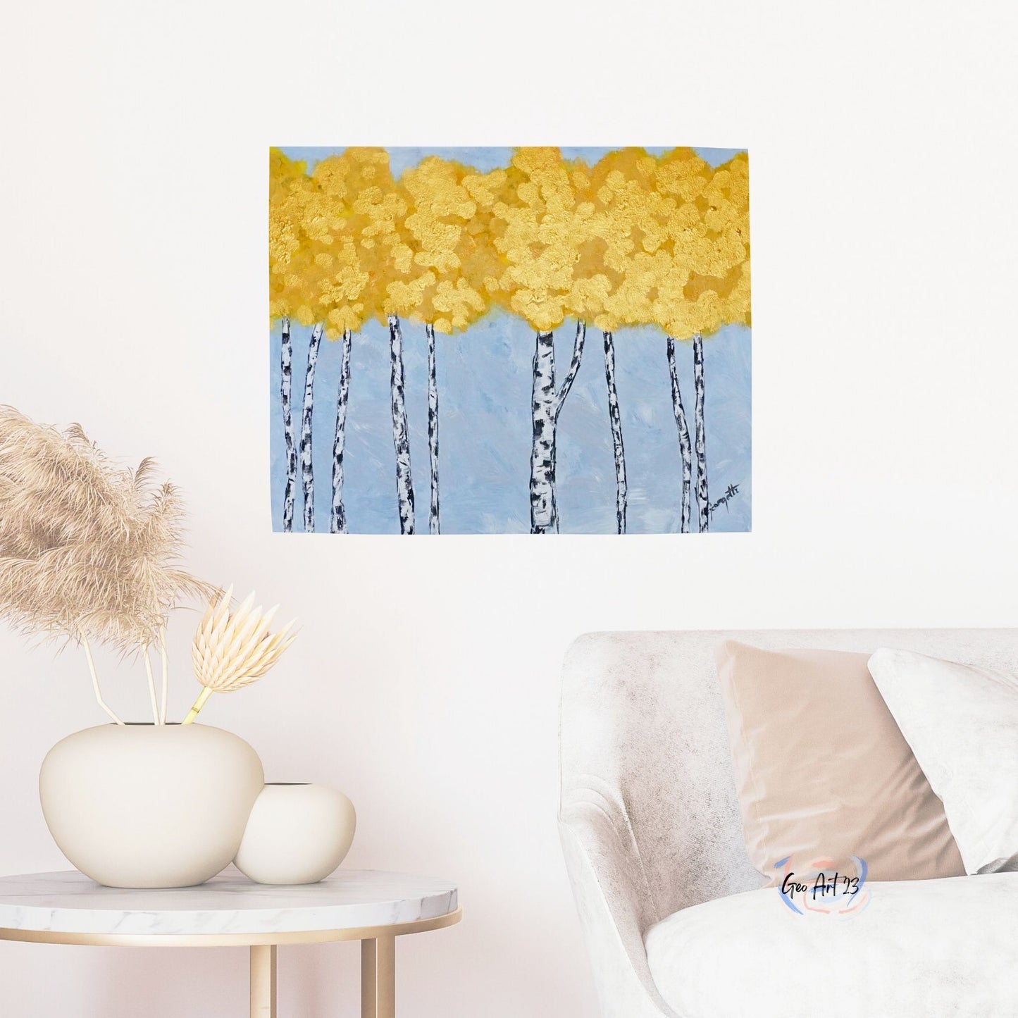 wall art abstract gold trees on blue background for Livingroom decor