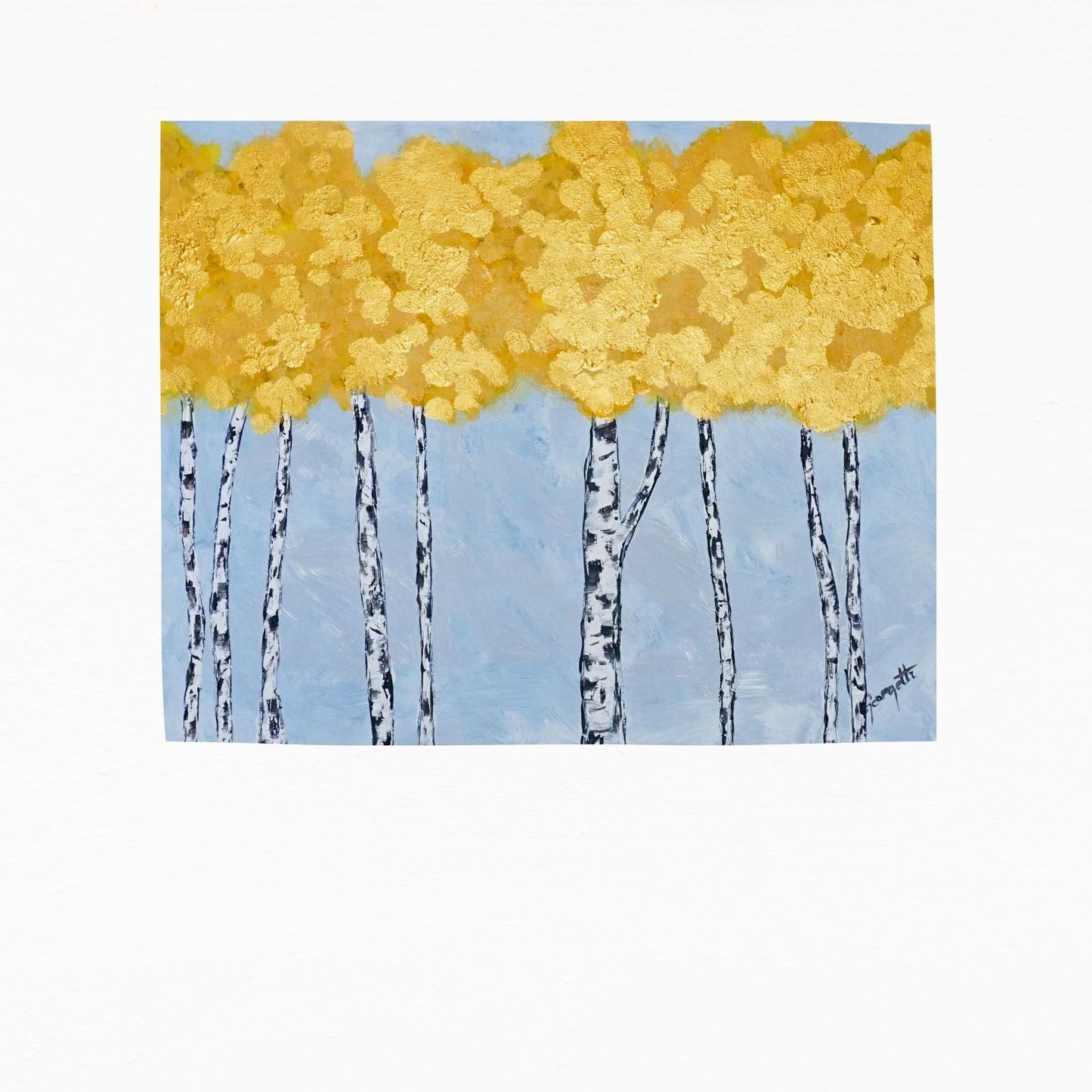 wall art abstract gold trees on blue background for office decor