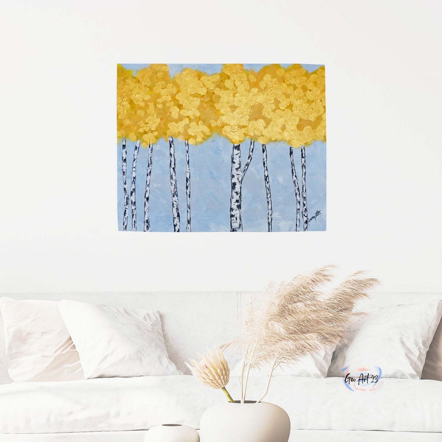 wall art abstract gold trees on blue background for bedroom decor