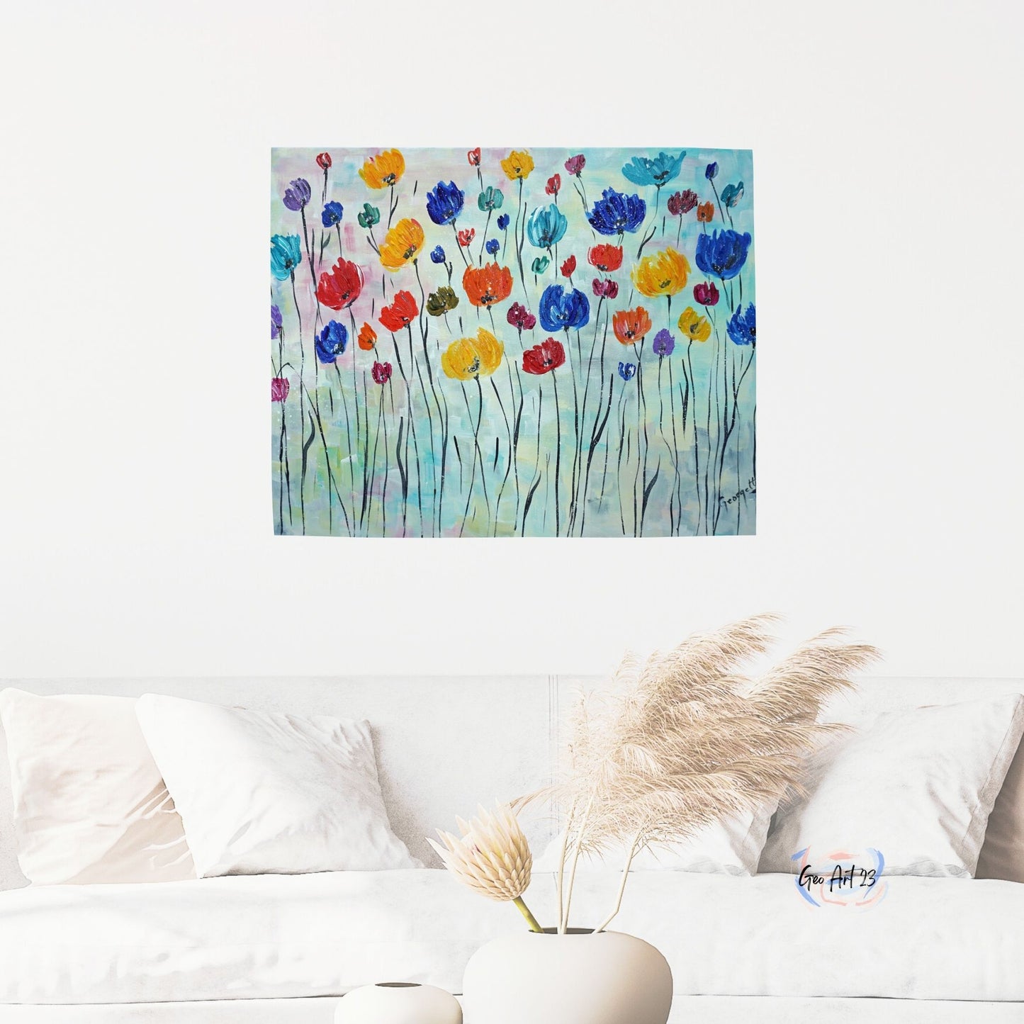 Wall art home decor multicolor flowers for Livingroom decor