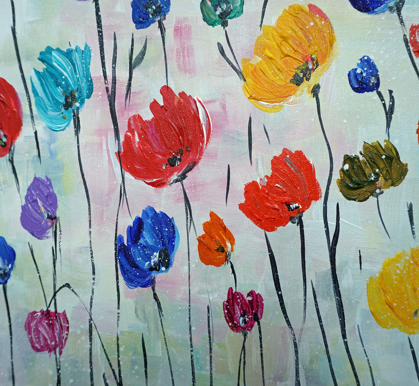 Wall art home decor multicolor flowers painting details