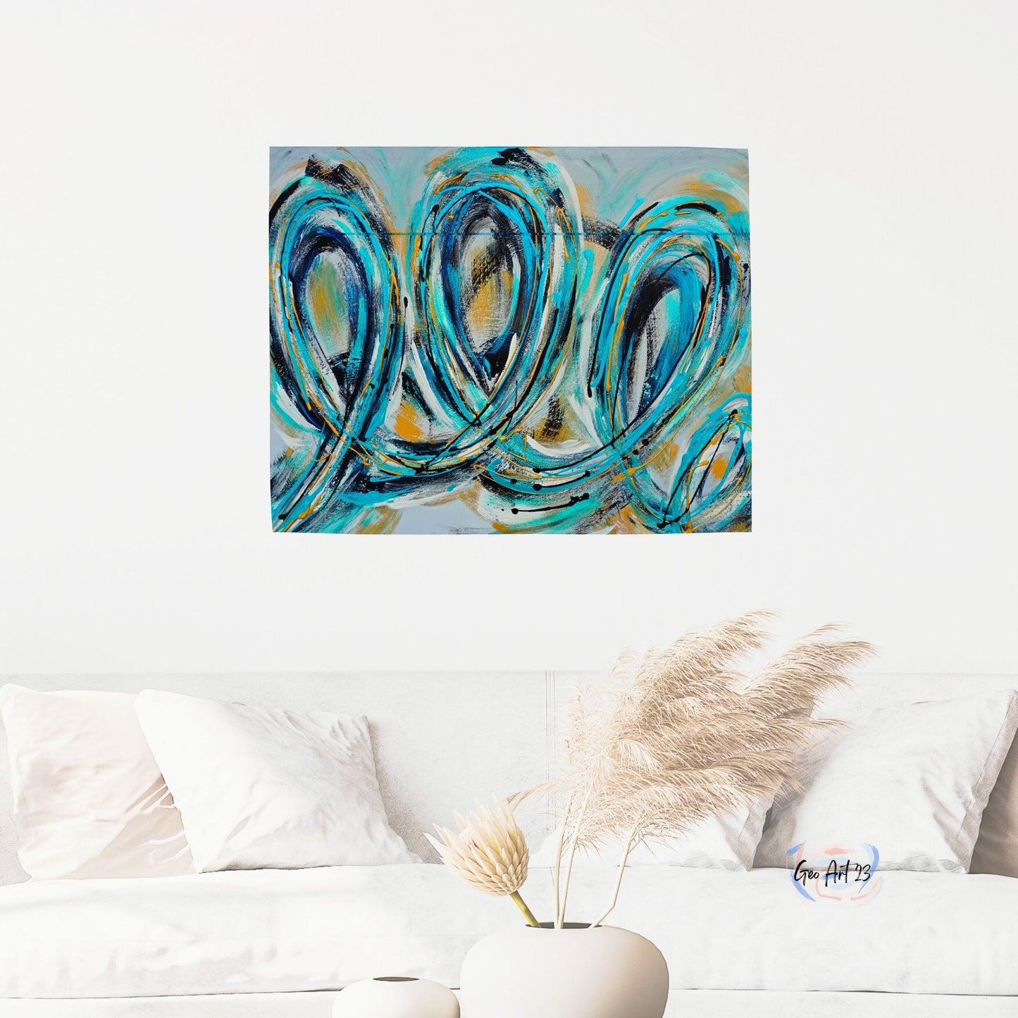 wall art abstract textured teal and gold for bedroom deco
