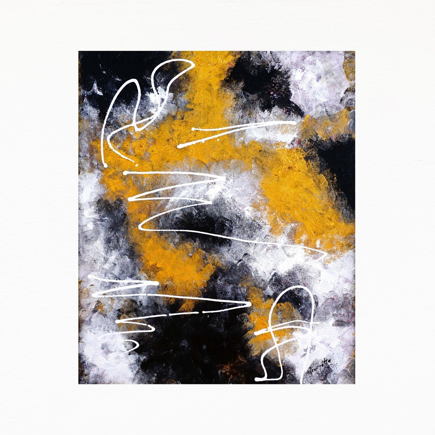 Wall art abstract textured gold and black for office decor.