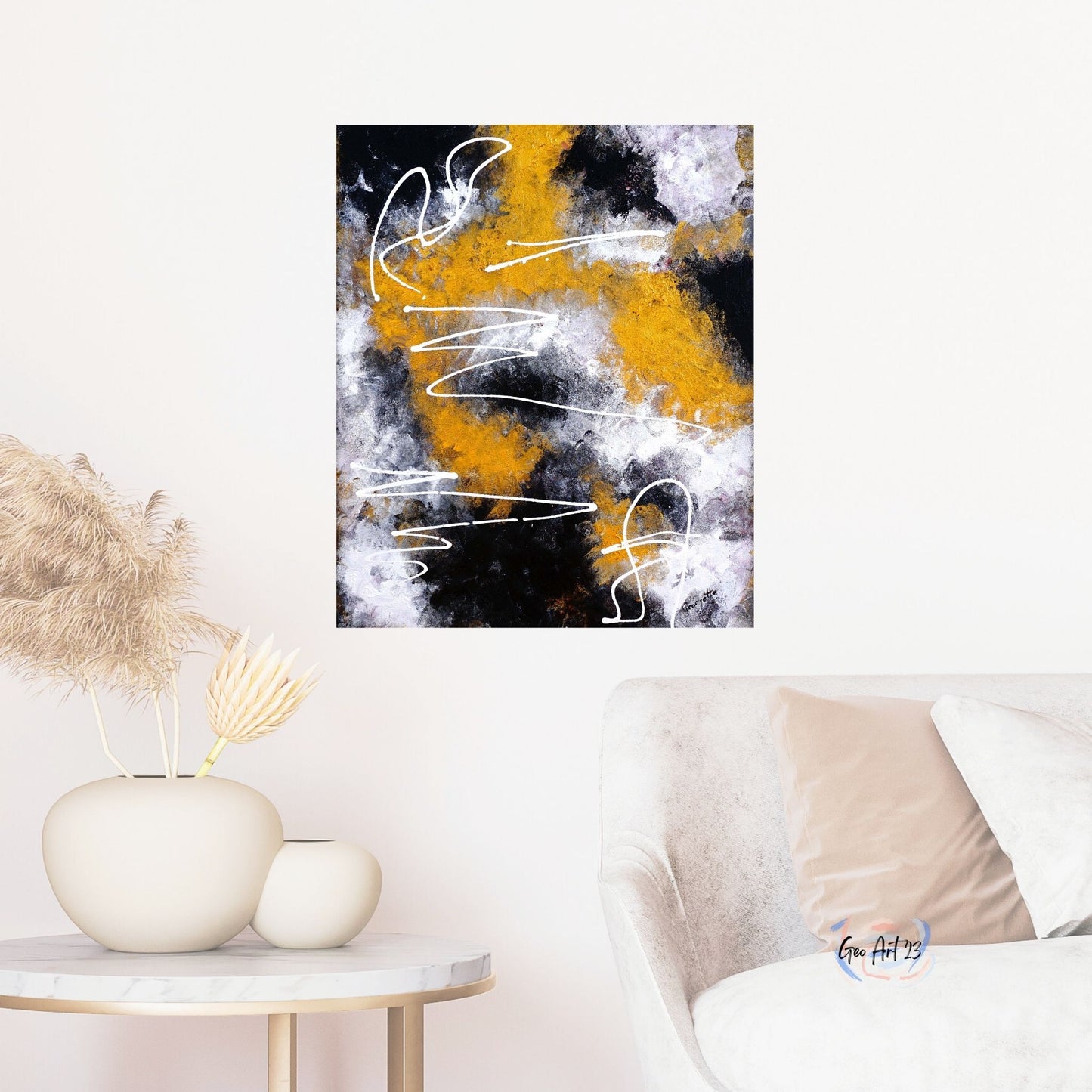 Wall art abstract textured gold and black for Livingroom decor.