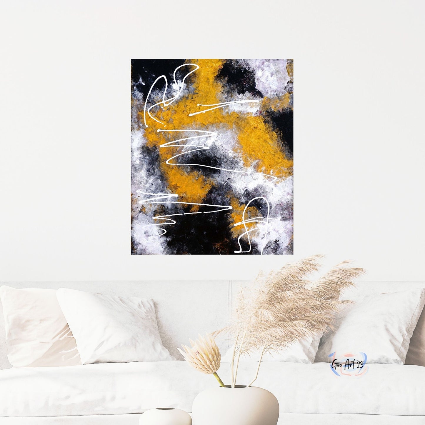 Wall art abstract textured gold and black for bedroom decor.