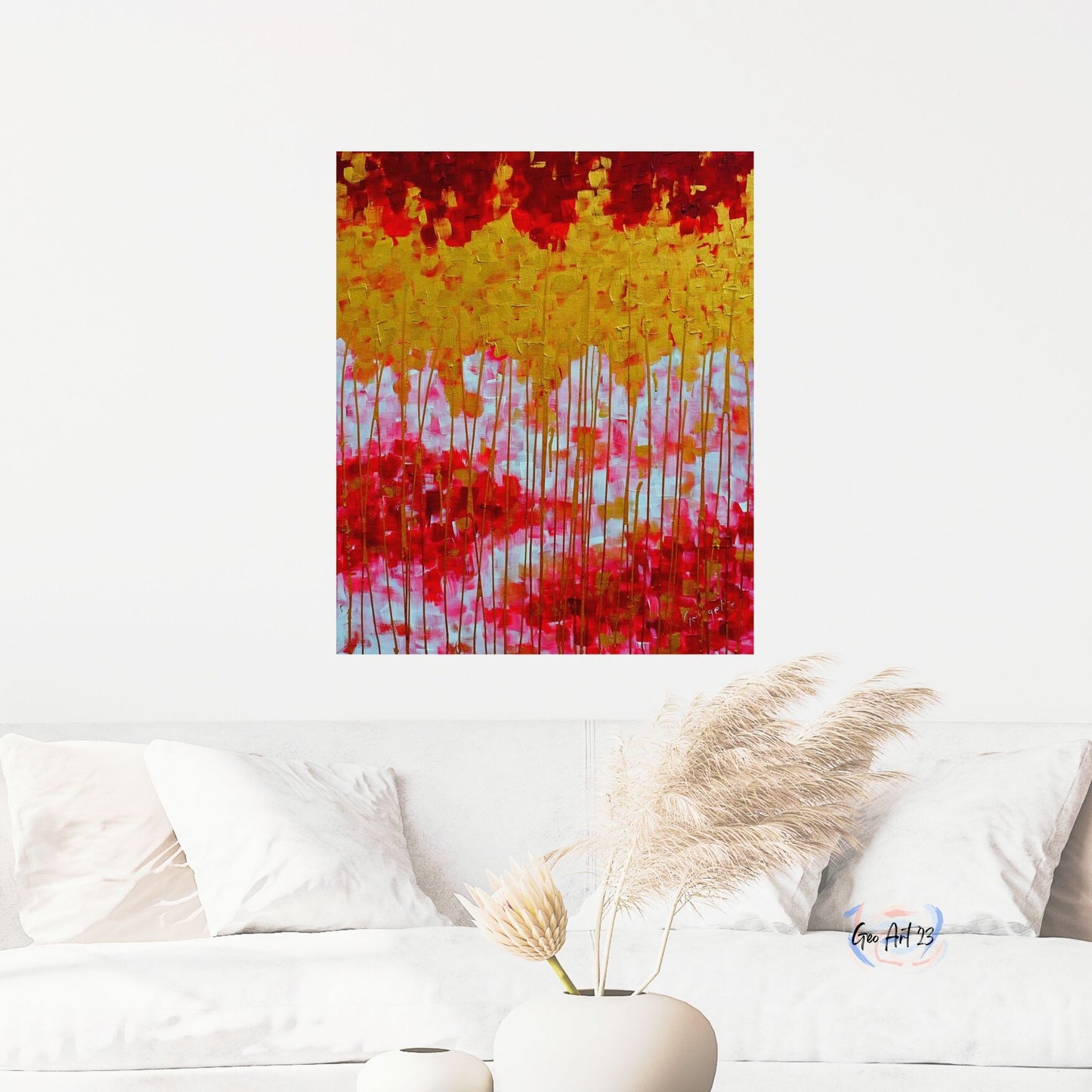 wall art abstract artwork gold and red for bedroom decor