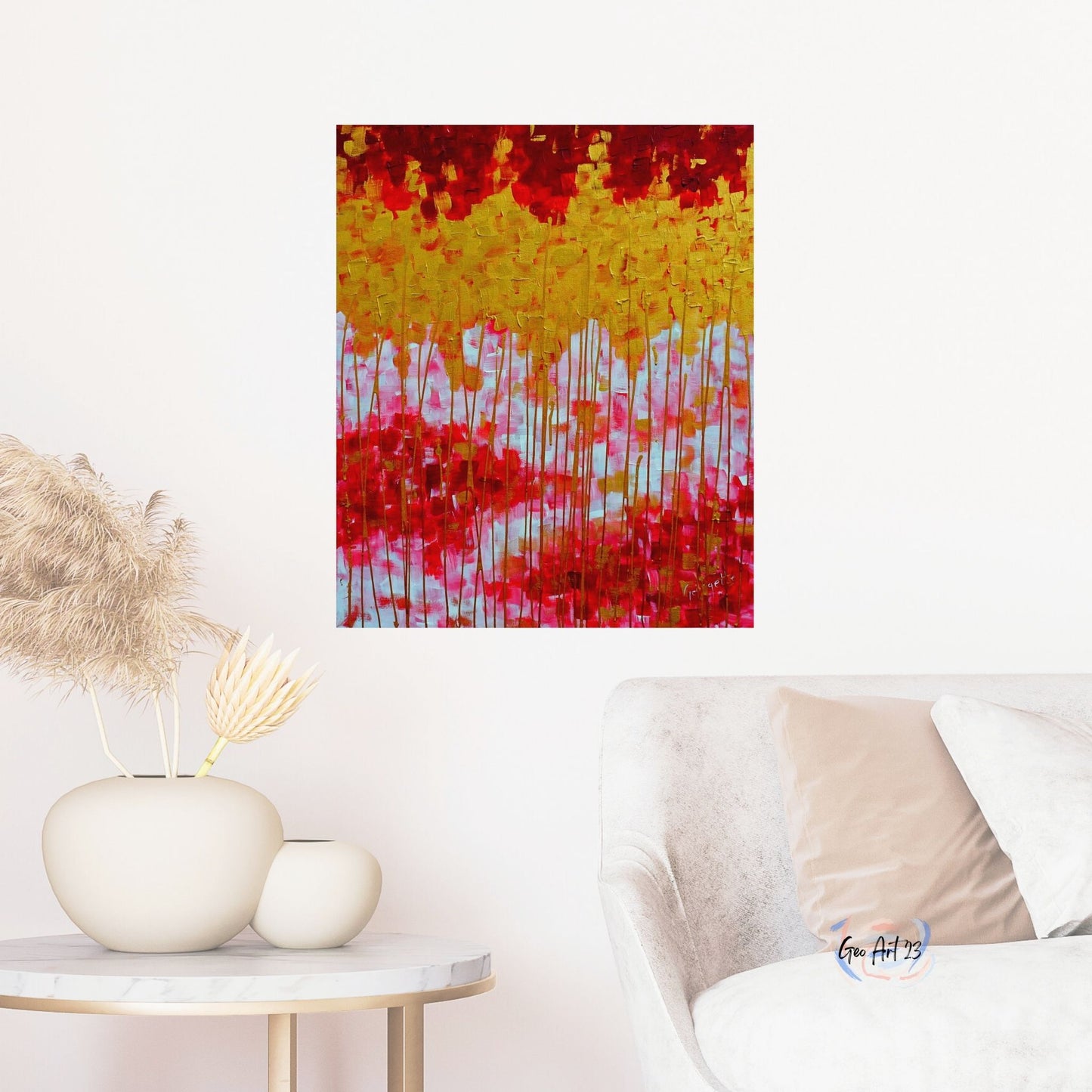 wall art abstract artwork gold and red for Livingroom decor