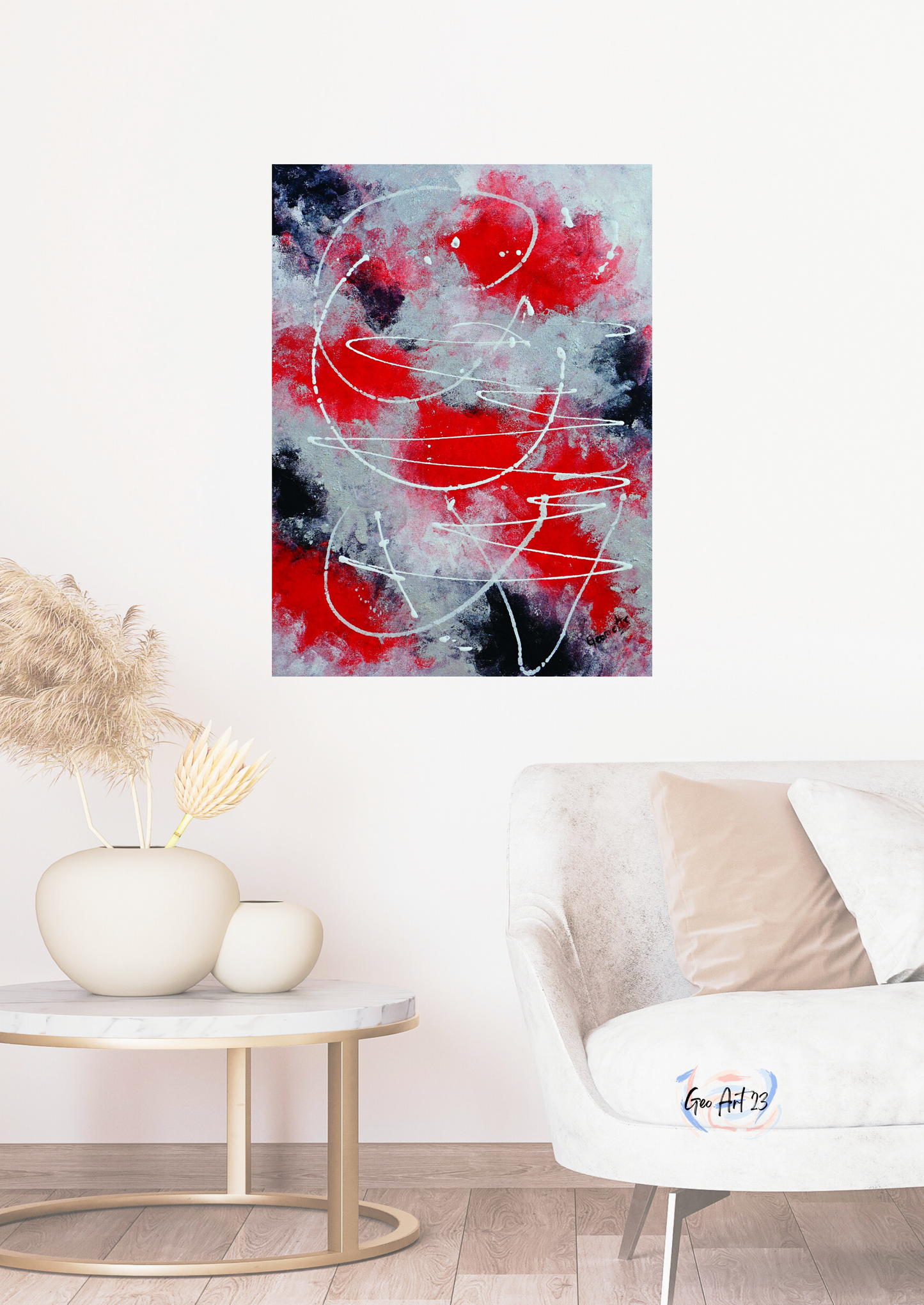 Wall art abstract home decor red black and silver for bedroom decor