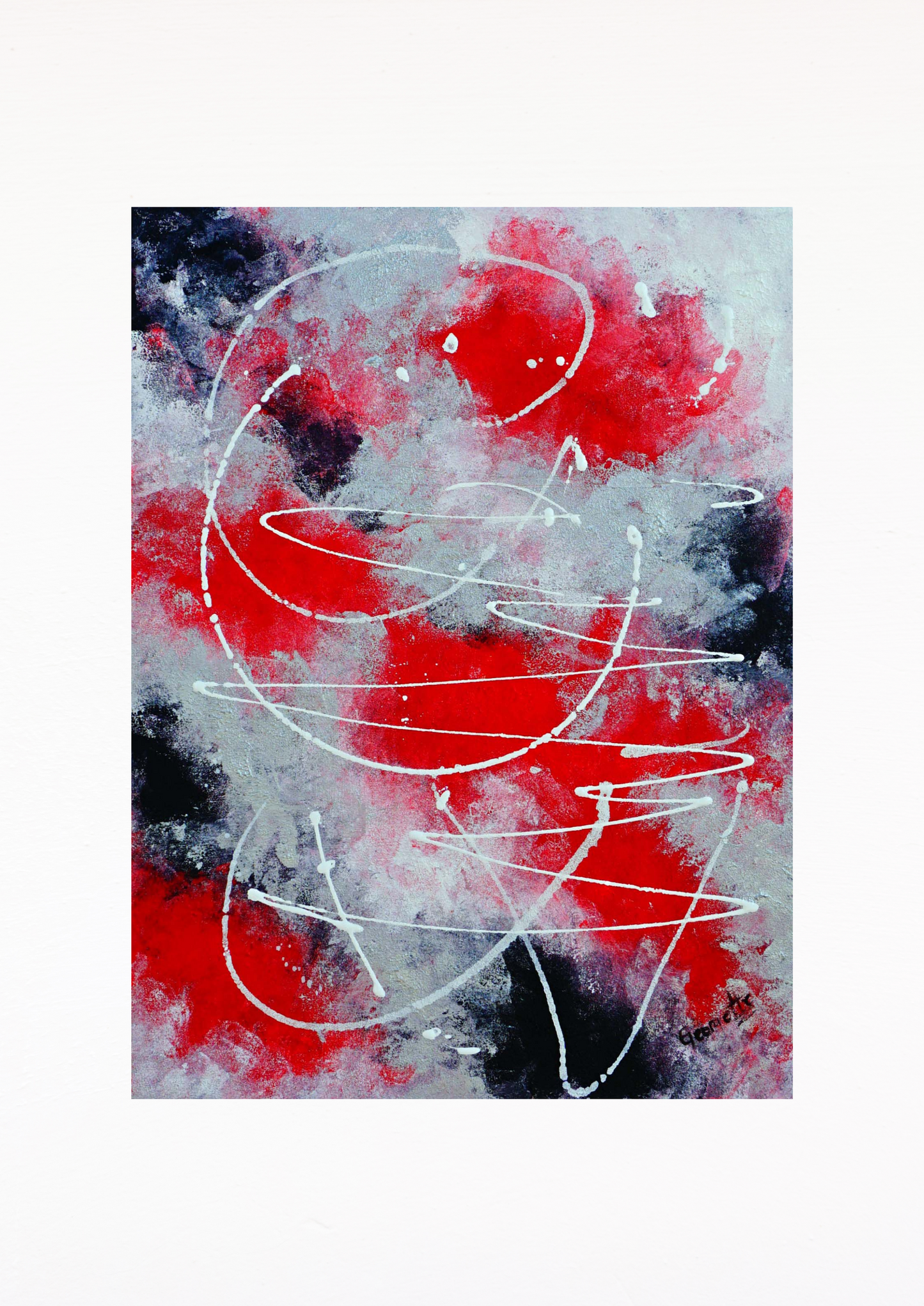 Wall art abstract home decor red black and silver for office decor