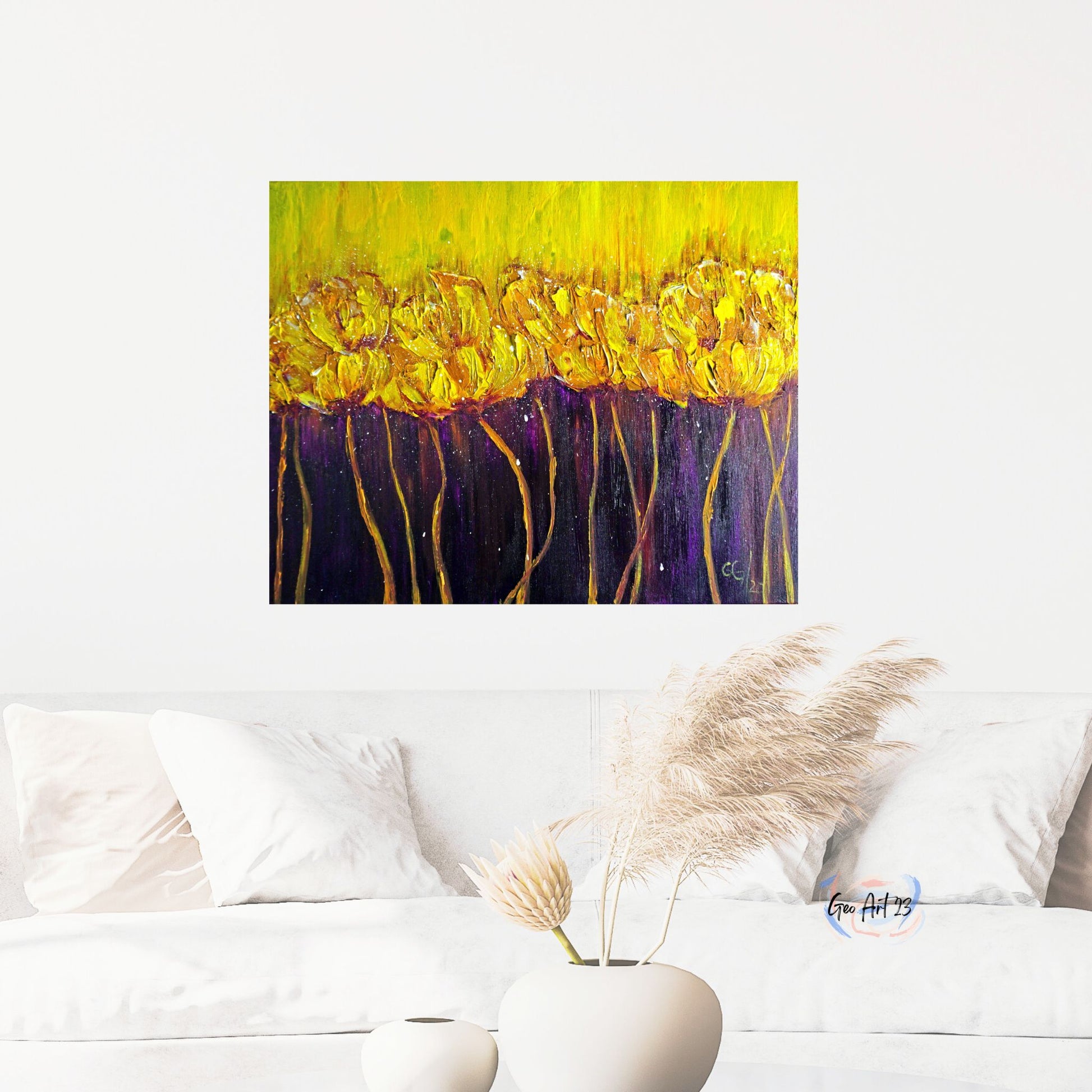 Flower Wall Art Abstract Yellow and Purple – Geo Art 23