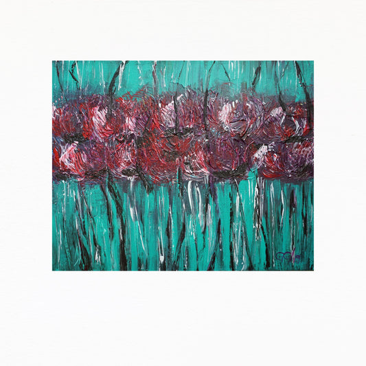 wall art abstract teal flowers textured office decor