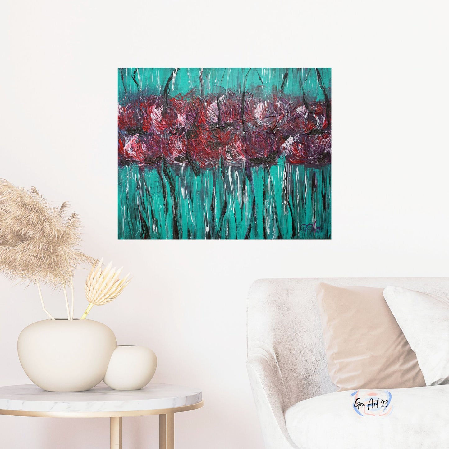 wall art abstract teal flowers textured house decor