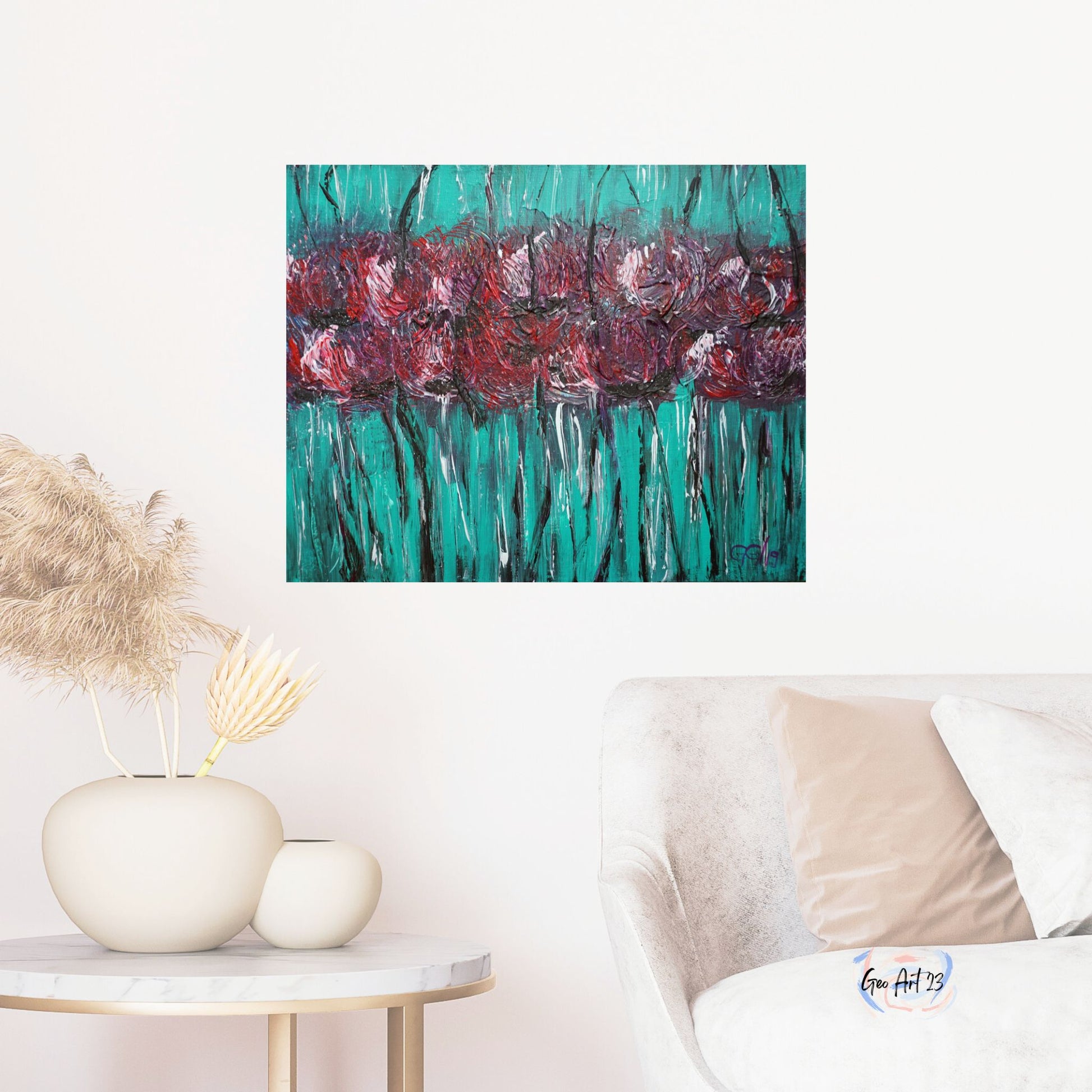 wall art abstract teal flowers textured house decor